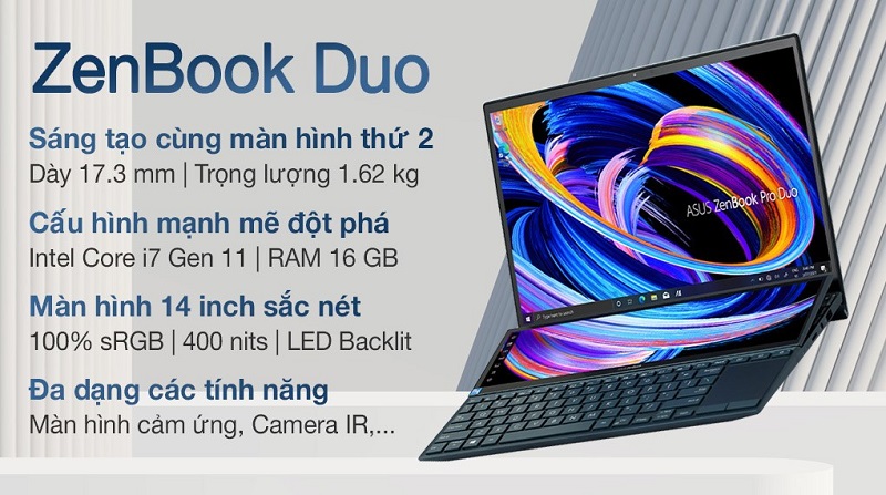 Laptop ASUS ZenBook Duo UX482EA i7 1165G7 sở hữu 2 màn hình độc đáo, tiện dụng